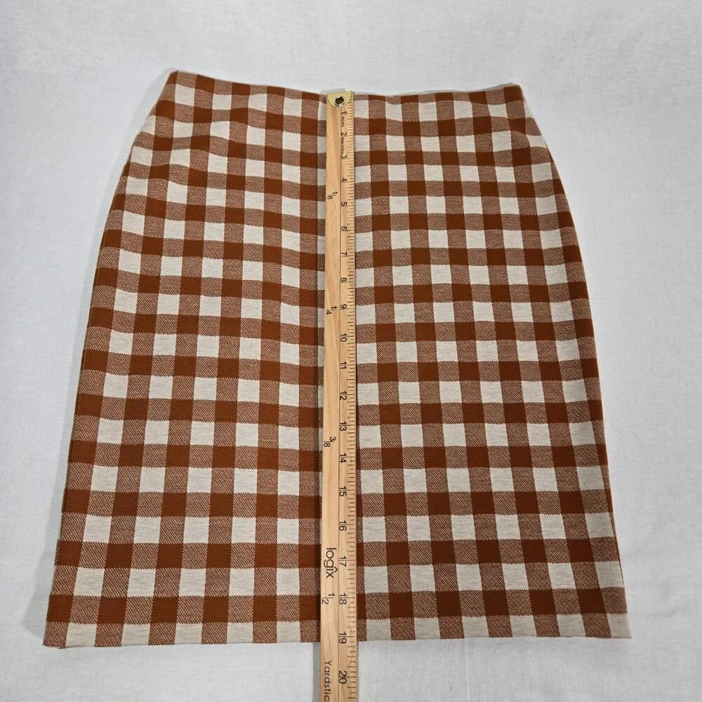 ACADEMIA - SIREN Brown & Beige Checkered Ponte Knit Pencil Mini Skirt PETITE XSP - Picture 15 of 16